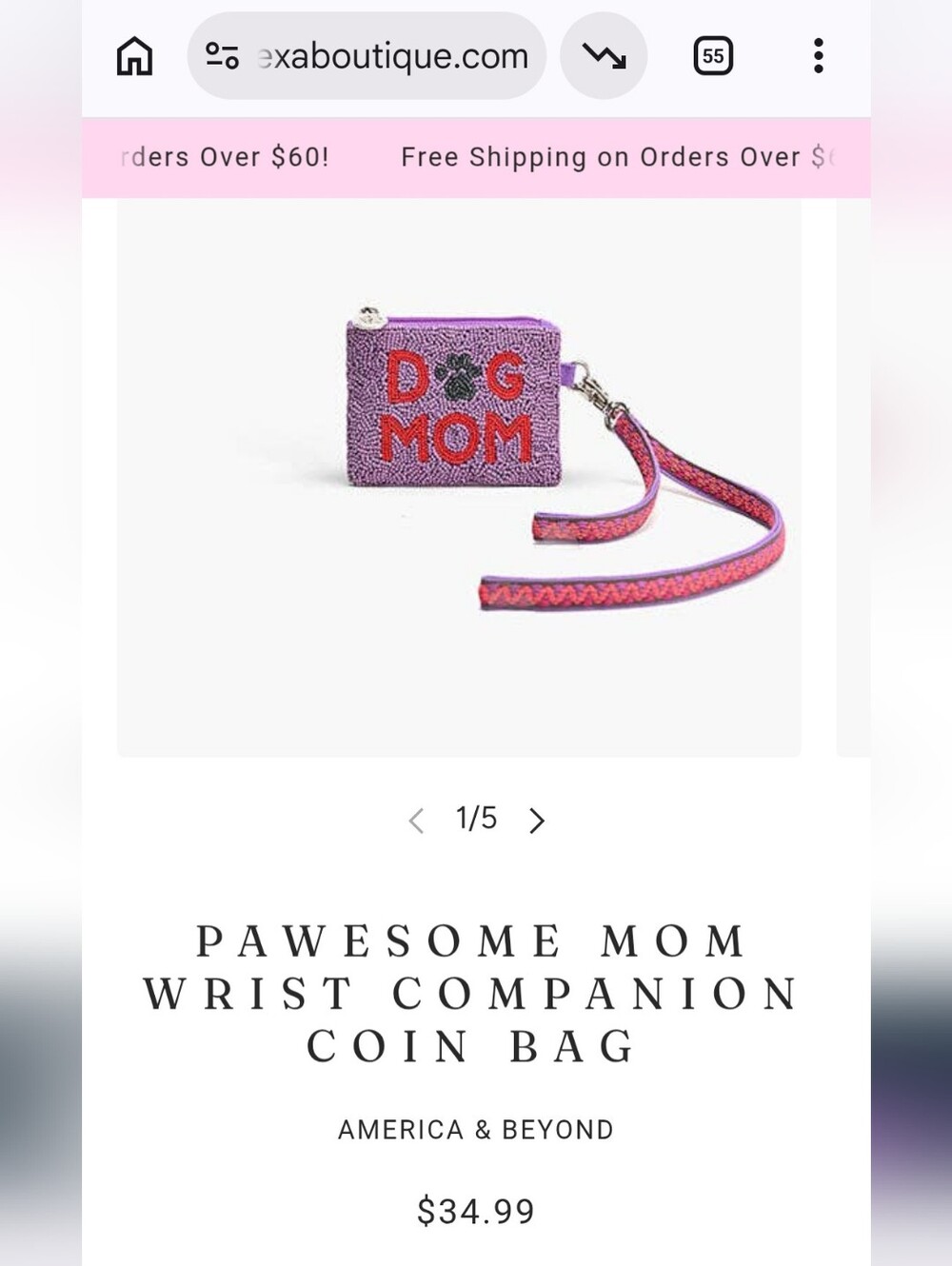 America & Beyond Lilac Beaded 'DOG MOM' Wristlet - Picture 3 of 8